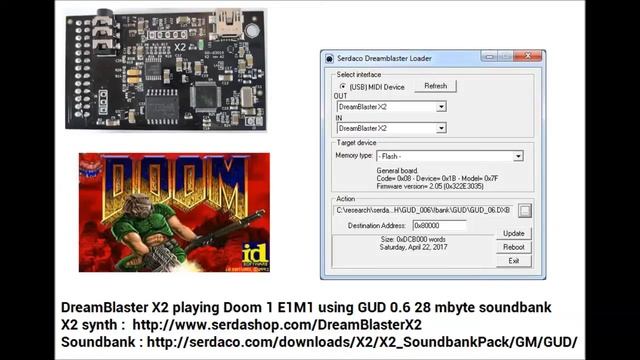 DreamBlaster X2 playing Doom E1M1, using 28mbyte GUD 0.6 bank смотреть онлайн