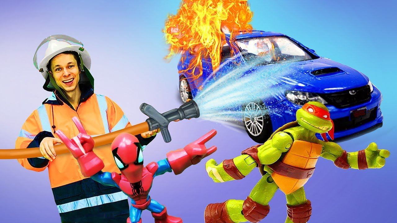 Видео игры - Человек Паук и Фёдор тушат Машинки! - Супергерои и Черепашки Ниндзя в сборнике видео смотреть онлайн