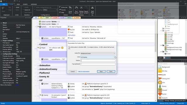 Музыка и звуки ? Урок 12 ? Основы Construct 2 смотреть онлайн