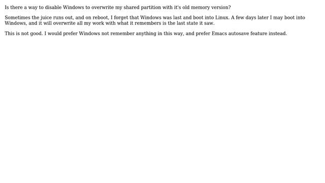 Prevent windows from "sleep saving" and overwriting shared partition смотреть онлайн