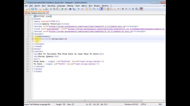 Datepicker jQuery UI validation (From,To) onSelect script input Date смотреть онлайн