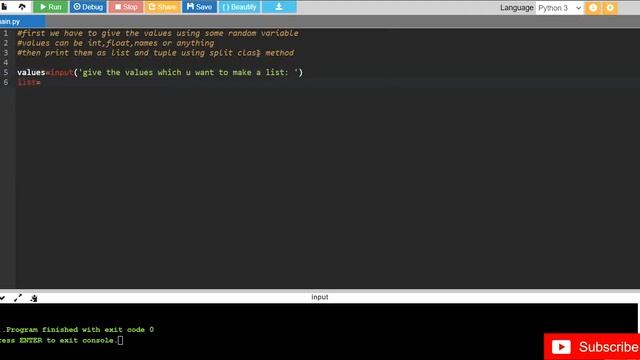 Python program which accepts a sequence of numbers from user and generate a list and a tuple смотреть онлайн