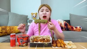 MUKBANG! GREEN & PURPLE & RED CHICKEN, BTS xylitol DESSERT JELLY CANDY EATING SOUND by HIU 하이유