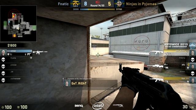 CS:GO de_cache POV GeT_RiGhT (26/16) vs fnatic @ ESL One Katowice 2015 Grand FinalF смотреть онлайн