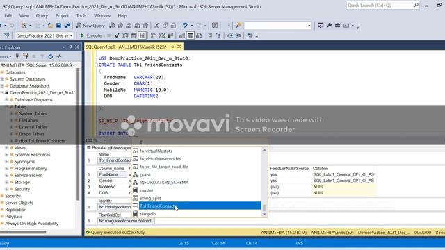 SQL database creation on ssms 2019 along with table creation inside db with insrtion of data on it смотреть онлайн