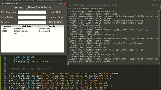 20220928 - CRUD inventory buku python tkinter sqlite update fix dan delete part 3 смотреть онлайн