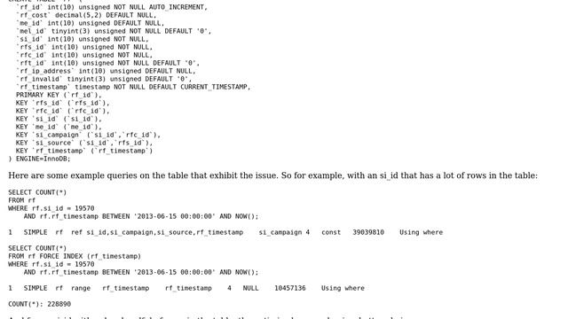 Databases: MySQL query optimizer ignoring smaller scan on TIMESTAMP column, cardinality? смотреть онлайн