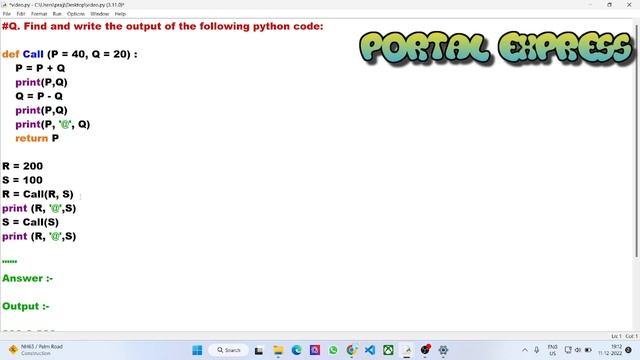Find and write the output of the following python code: def Call(P = 40, Q = 20):P = P + Q Q = P - смотреть онлайн