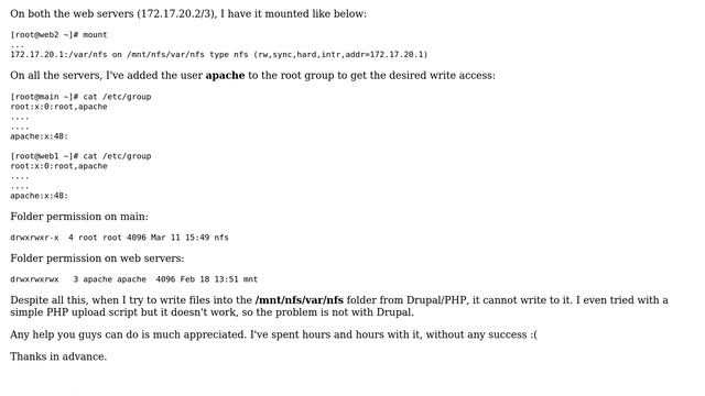DevOps & SysAdmins: Mounted NFS directory not writable by Apache / PHP смотреть онлайн