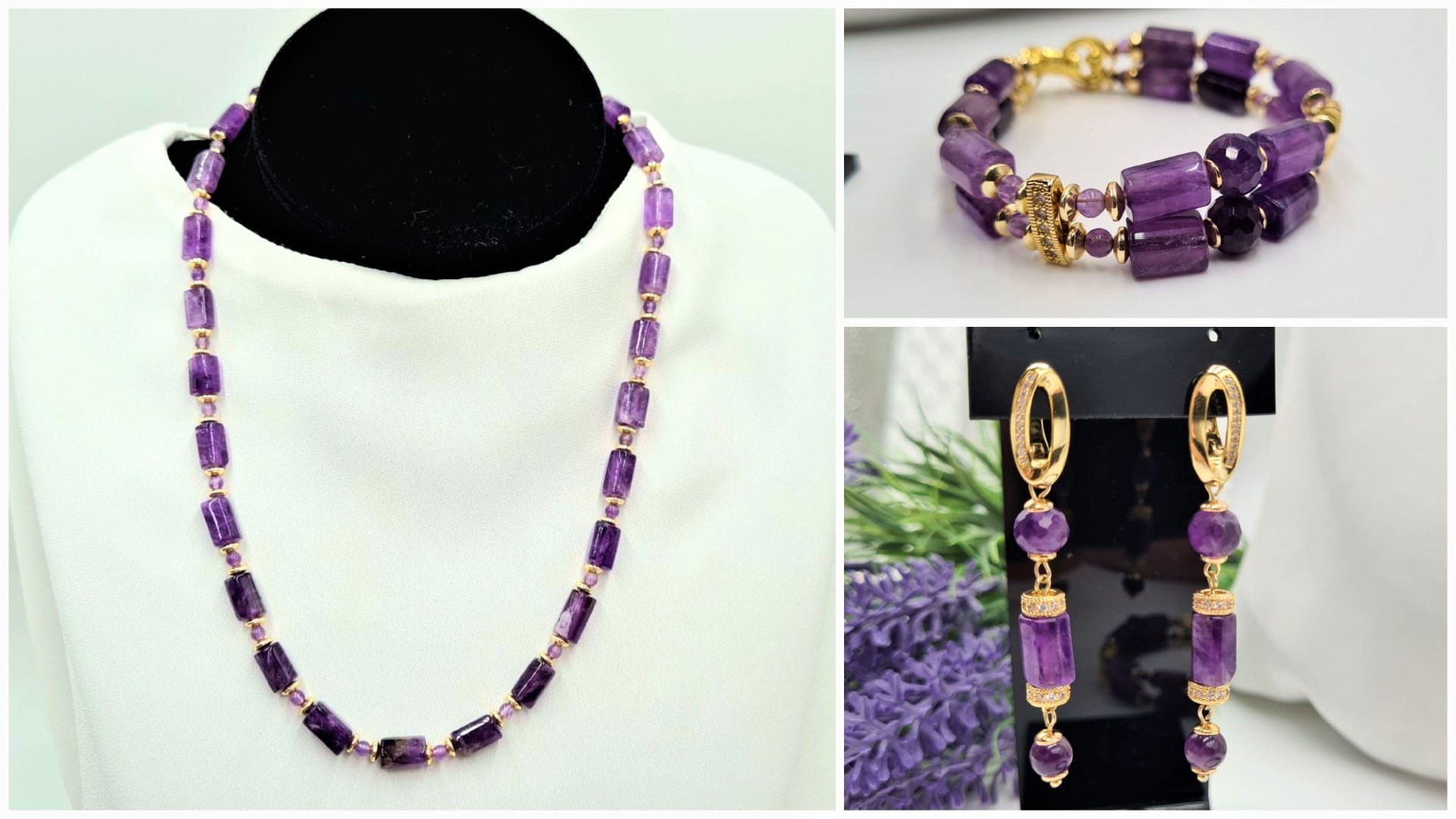 Браслет, серьги и бусы из цилиндров аметиста смотреть онлайн