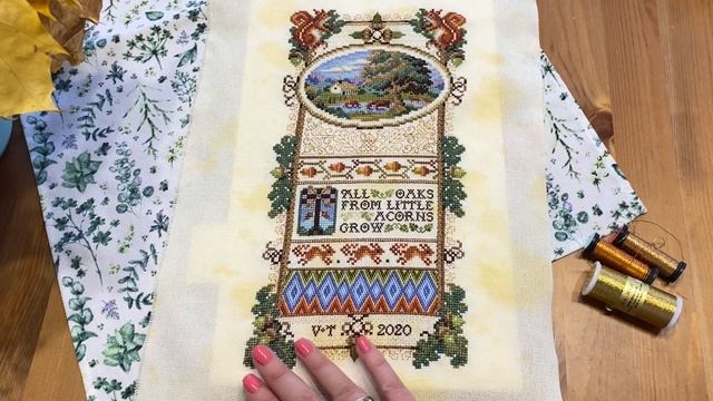 #82 Вышивка крестом.Готовая работа "Acorn Sampler" от Sandy Orton,процессы и планы. смотреть онлайн