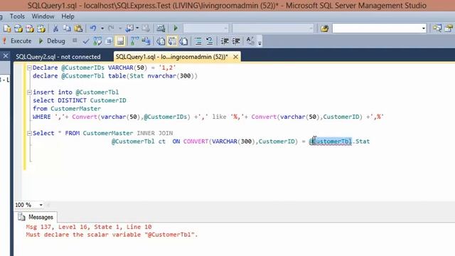 MS Sql 2013 - How to fix error Must declare the scalar variable - another example смотреть онлайн