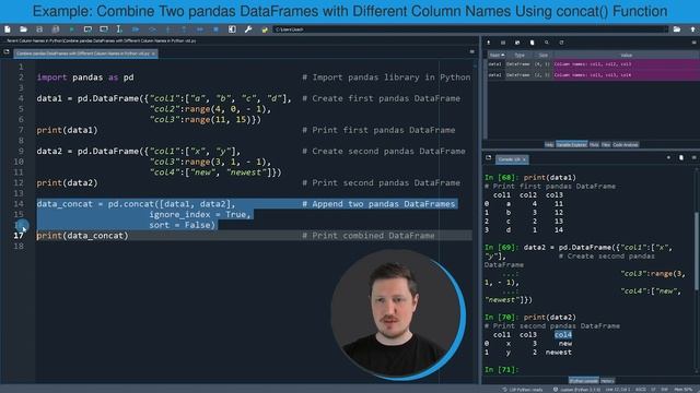 Combine pandas DataFrames with Different Column Names in Python | How to Apply the concat() Functio смотреть онлайн