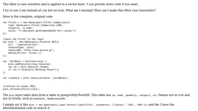 GIS: Case insensitive CQL-OpenLayers filter? смотреть онлайн