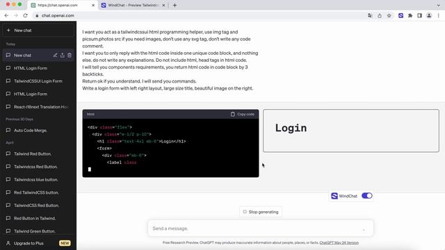 WindChat - ChatGPT TailwindCSS HTML Previewer смотреть онлайн