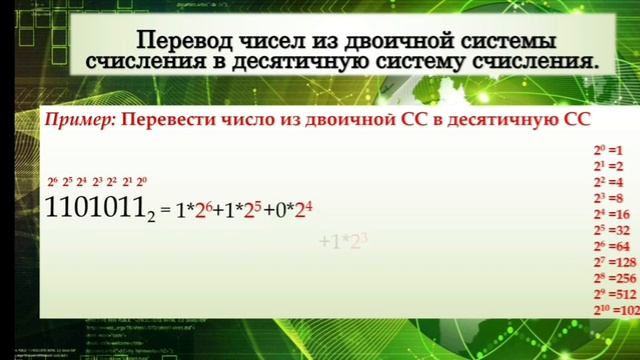 Перевод чисел в десятичную систему счисления смотреть онлайн