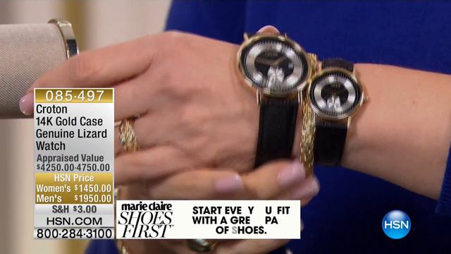 Croton 14K Gold Men's Watch with Genuine Lizard Strap смотреть онлайн