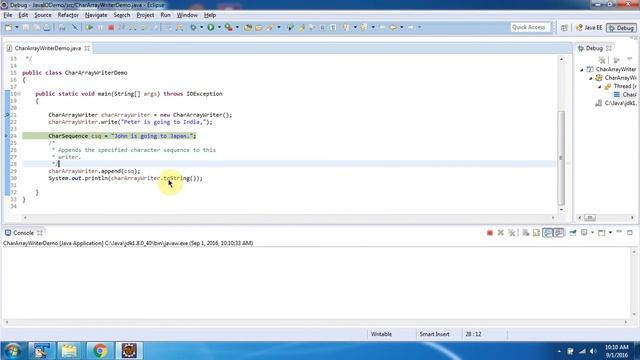 How to use append(CharSequence csq) method of CharArrayWriter? | Java IO | Java Tutorial смотреть онлайн