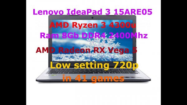 Lenovo IdeaPad 3 15ARE05 AMD Ryzen 3 4300u + Radeon RX Vega 5 _720p low settings in 41 games