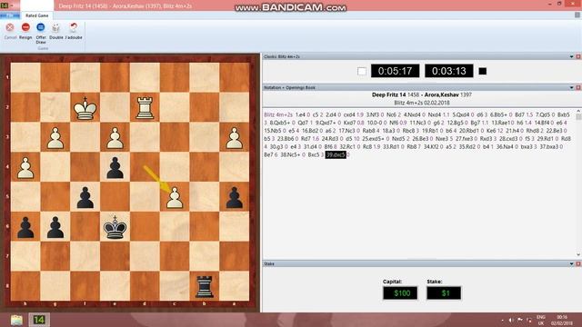 Chessbase 14/Deep Fritz 14 Rated Match Against Computer