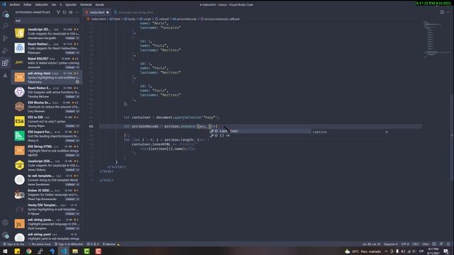 Array Json . reduce JAVASCRIPT смотреть онлайн