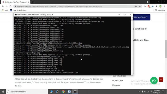 Delete Log Files From Windows Directory Using Command Prompt ! CustDeal EServices Private Limited смотреть онлайн