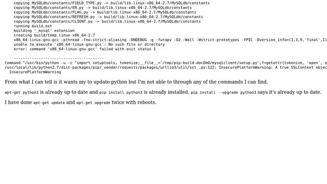 "pip install mysqlclient" says to update python? смотреть онлайн