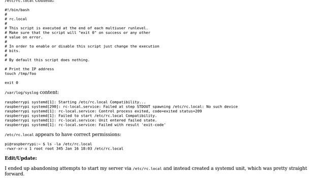 /etc/rc.local fail on boot with "Failed at step STDOUT spawning /etc/rc.local: No such device"... смотреть онлайн