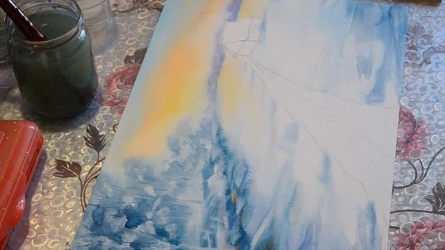 Как нарисовать зимний пейзаж. Акварель. смотреть онлайн