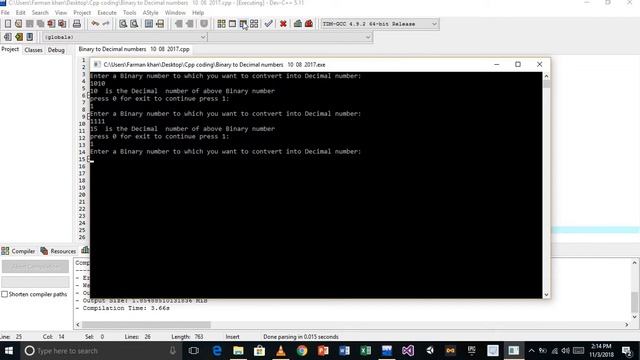 # How to convert the binary number into decimal number in c++. смотреть онлайн