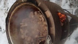 Печь под казан из барабана от стиральной машины в действии