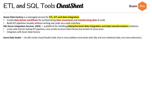 DP 900 — ETL and SQL Tools CheatSheet смотреть онлайн