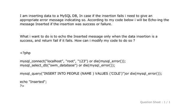MySQL : Insert data to MySql DB and display if insertion is success or failure смотреть онлайн
