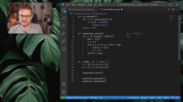 Insertion Sort Explained & Time Complexity | Python Course #18 смотреть онлайн
