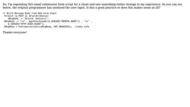 Software Engineering: Does it make sense to sanitize email form input? смотреть онлайн