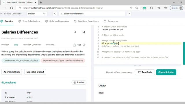 Python StrataScratch ID 10308 Salaries Differences смотреть онлайн