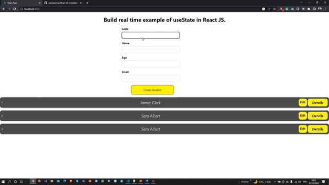 Design Form and add events to Real Time example of useState | React JS Tutorial (full course) - #25 смотреть онлайн