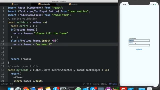 [Part - 3] Redux Form validation | Redux-form | Redux in React native tutorial for Beginners смотреть онлайн