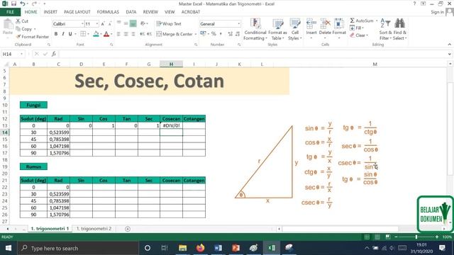Belajar Excel - Trigonometri 1 : Penjelasan Lengkap Tentang Sin, Cos, Tan, Sec, Cosec, Cotan смотреть онлайн