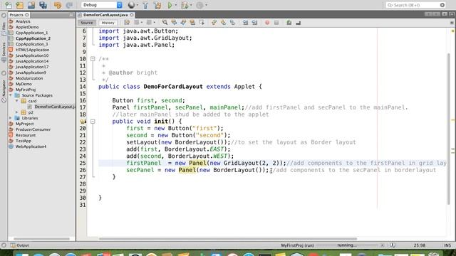 CardLayout Java AWT demonstration смотреть онлайн