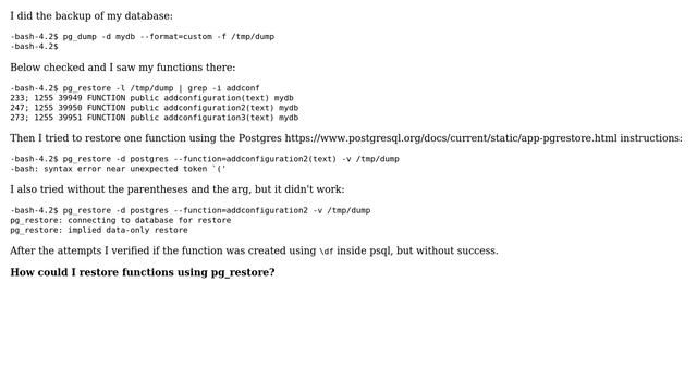 Databases: How to restore function using PG_RESTORE? смотреть онлайн
