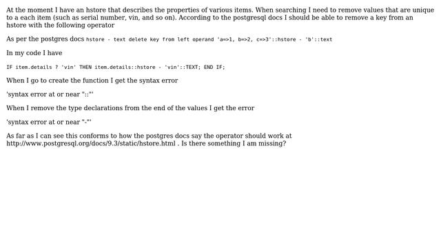 Removing a Key From HSTORE in Postgresql смотреть онлайн
