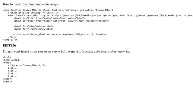 Wordpress: Insert function insde body tag смотреть онлайн
