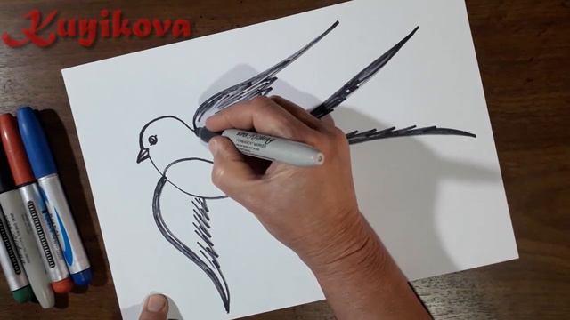 Qaldirg'och Rasmini Chizish. Qush Rasmini Chizish. How To Draw A Swallow. Bird Drawing For Kids.
