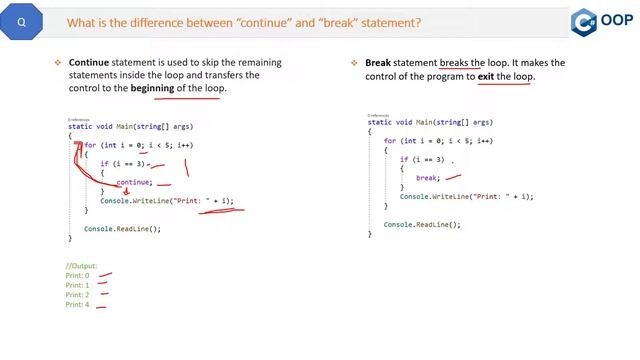 What is the difference between “continue” and “break” statement? смотреть онлайн