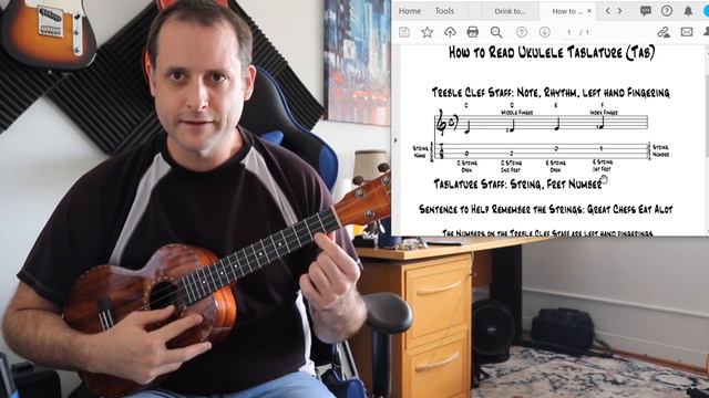 Ukulele Lesson 2 - How to Read Tablature, C Major Position 1, Au Clair, Drink to Me смотреть онлайн
