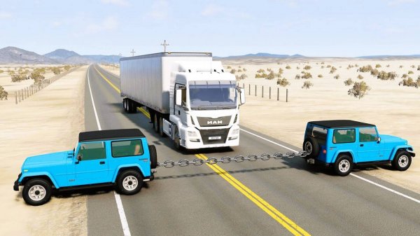 Машины vs Натянутая Цепь - BeamNG.drive игра про машины