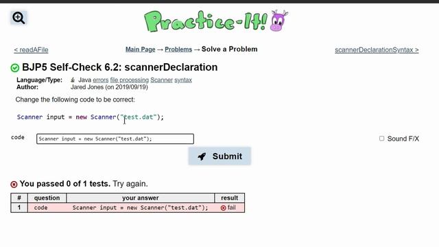 Java Practice It || 6.2 scannerDeclaration || file processing, scanner, syntax, debugging смотреть онлайн