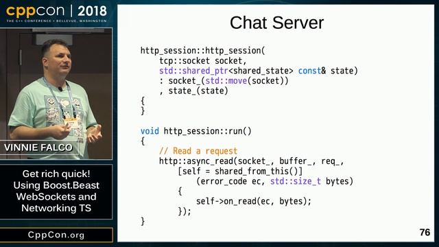 CppCon 2018: Vinnie Falco “Get rich quick! Using Boost.Beast WebSockets and Networking TS” смотреть онлайн
