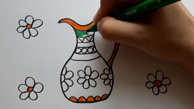 Рисуем с ребенком. Как нарисовать кувшин легко и просто. Яркая картинка раскраска. смотреть онлайн